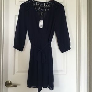 NWT navy faux wrap dress - M