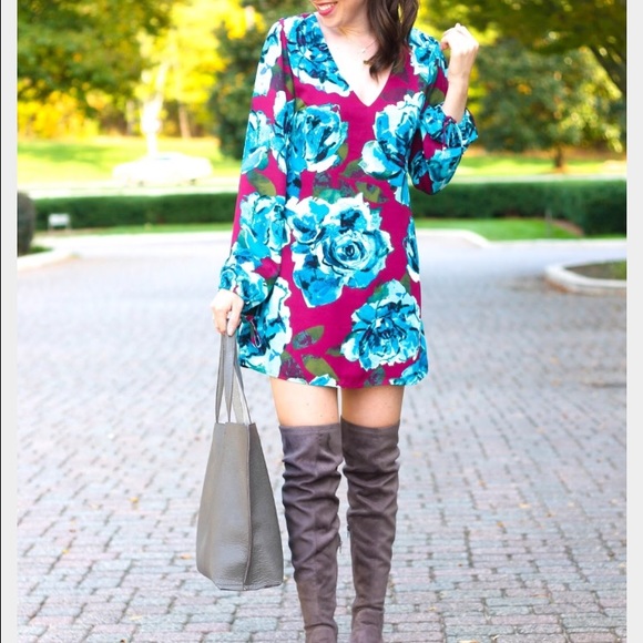 Leith Dresses & Skirts - Leith burgundy and blue floral shift dress