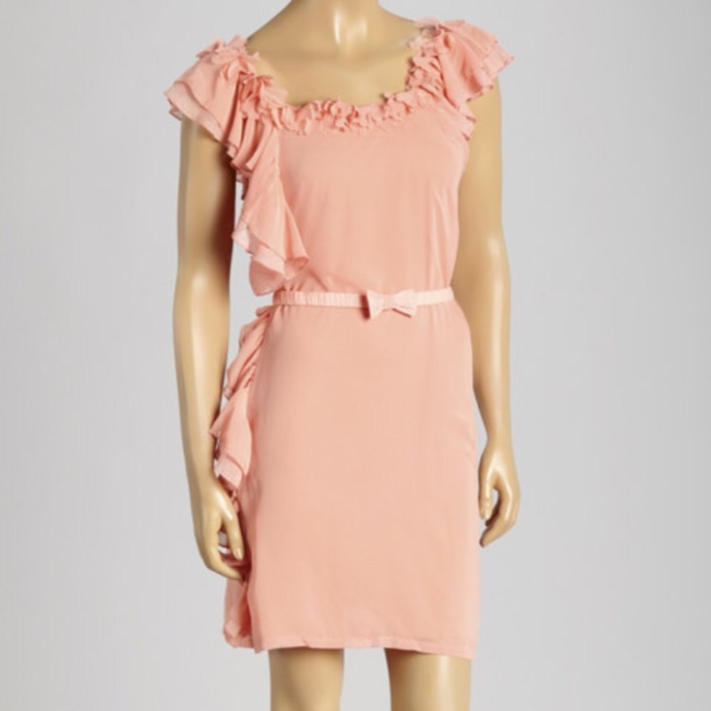 Freeway Coral/Pink Chiffon Ruffle Dress