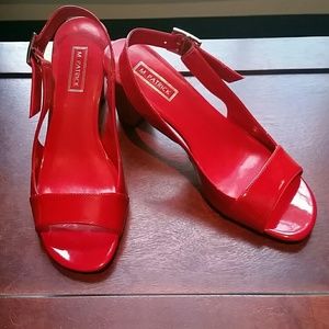 Red Patent leather Sling Heels