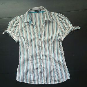 Striped fitted button down blouse