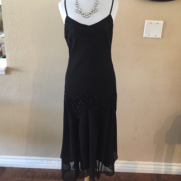 Black beaded evening dress