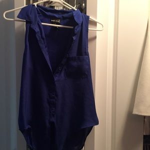 Blue button up tank top