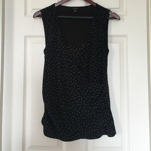 Small black polka dot sleeves faux wrap top