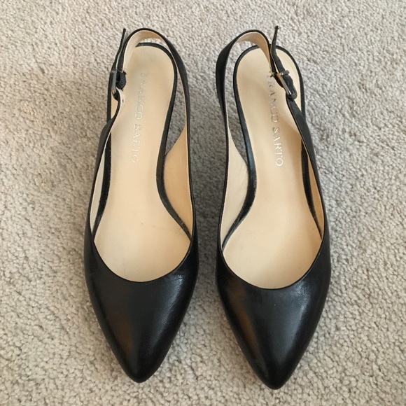 Franco Sarto black leather sling back shoes