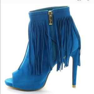Suede Turquoise Fringe Heels