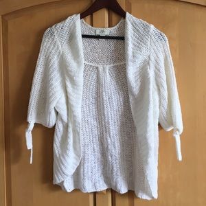 White knit short sleeve cardigan