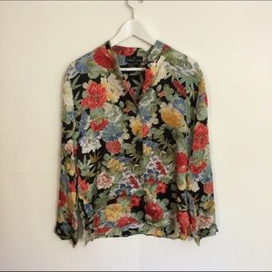 Vintage %100 silk botanical blouse