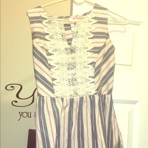 blue grey white and marrooon lace dress