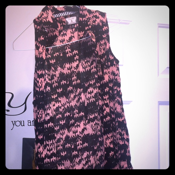 coral and black button up cover up sheer - Picture 1 of 1