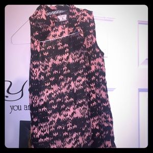 coral and black button up cover up sheer