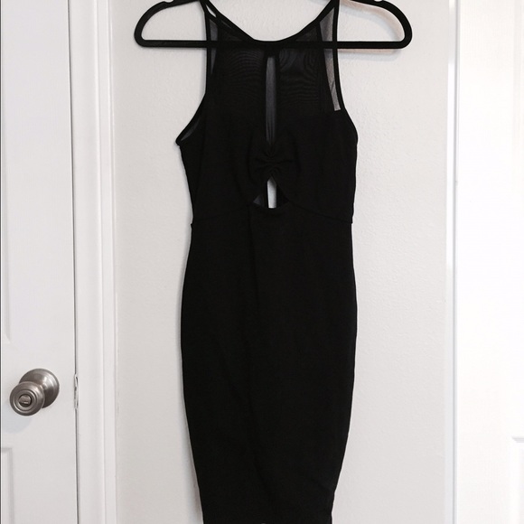 FOREIGN EXCHANGE black midi dress w/ mesh+cut out