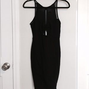 FOREIGN EXCHANGE black midi dress w/ mesh+cut out