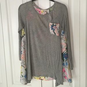 Gray/ Floral Boutique Top