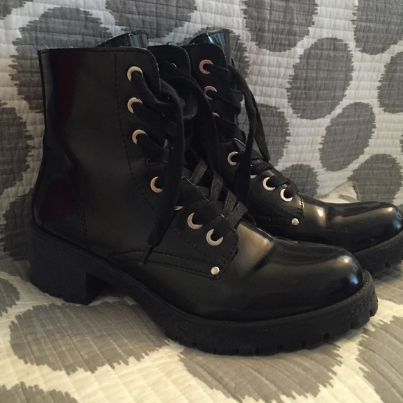 Edgy black patent combat boots!