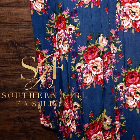 SWING TUNIC Floral Printed Top High Low Bohemian - Picture 4 of 4