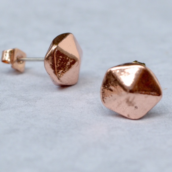 Antic Copper Pentagon Stud Earrings Dainty Small