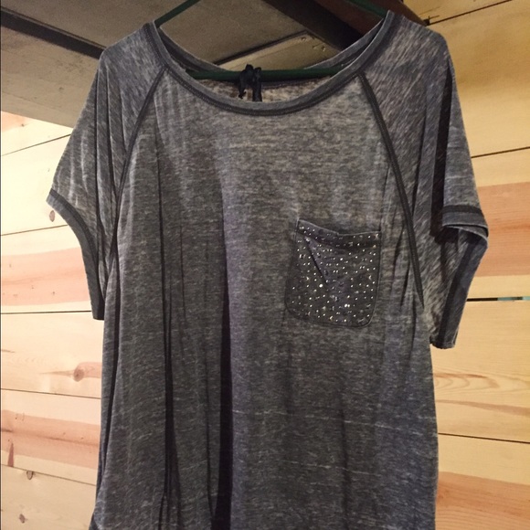 Grey burnout Seven7 shirt with embellished pocket