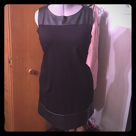 DKNY Perforated Leather Accent Shift Dress