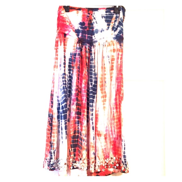Buckle tie-dye strapless dress - Small