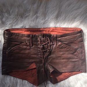 H&M Sz 6 brown waxed short shorts w/ lace up front