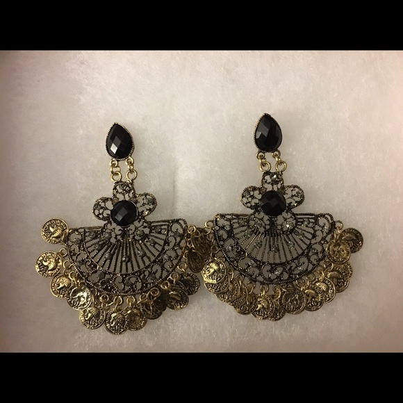 Black and gold chandelier earrings