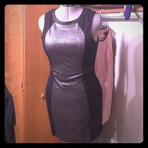 Express Leather Trim Silver & Black Bodycon Dress
