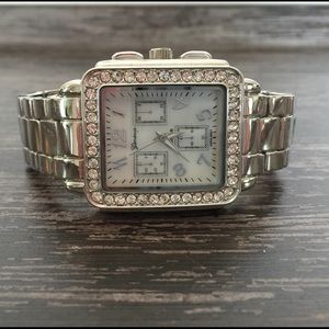 Silver Diamond Accent Geneva Watch