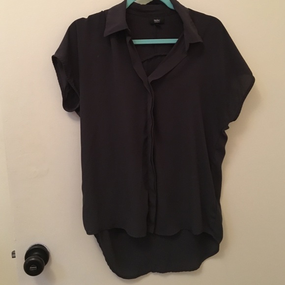 Grey button down short sleeve blouse