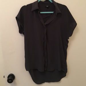 Grey button down short sleeve blouse