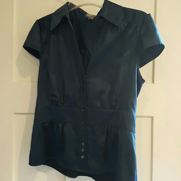 Ann Taylor Blue Satin Cap Sleeved Blouse