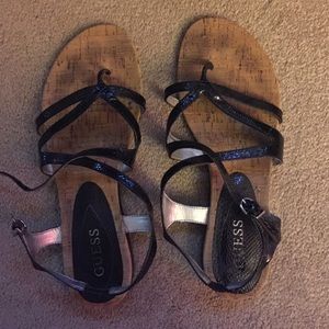 Black "snake skin" leather Guess sandals