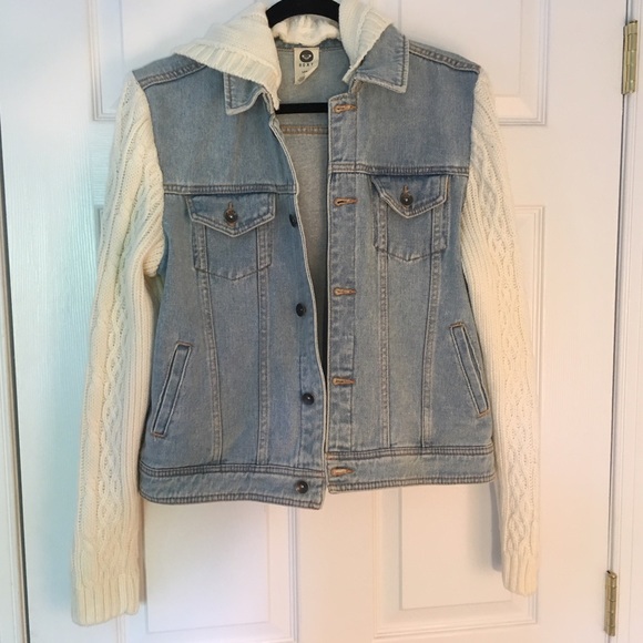 Pacsun Jean Jacket with Sweater Sleeves and Hood.