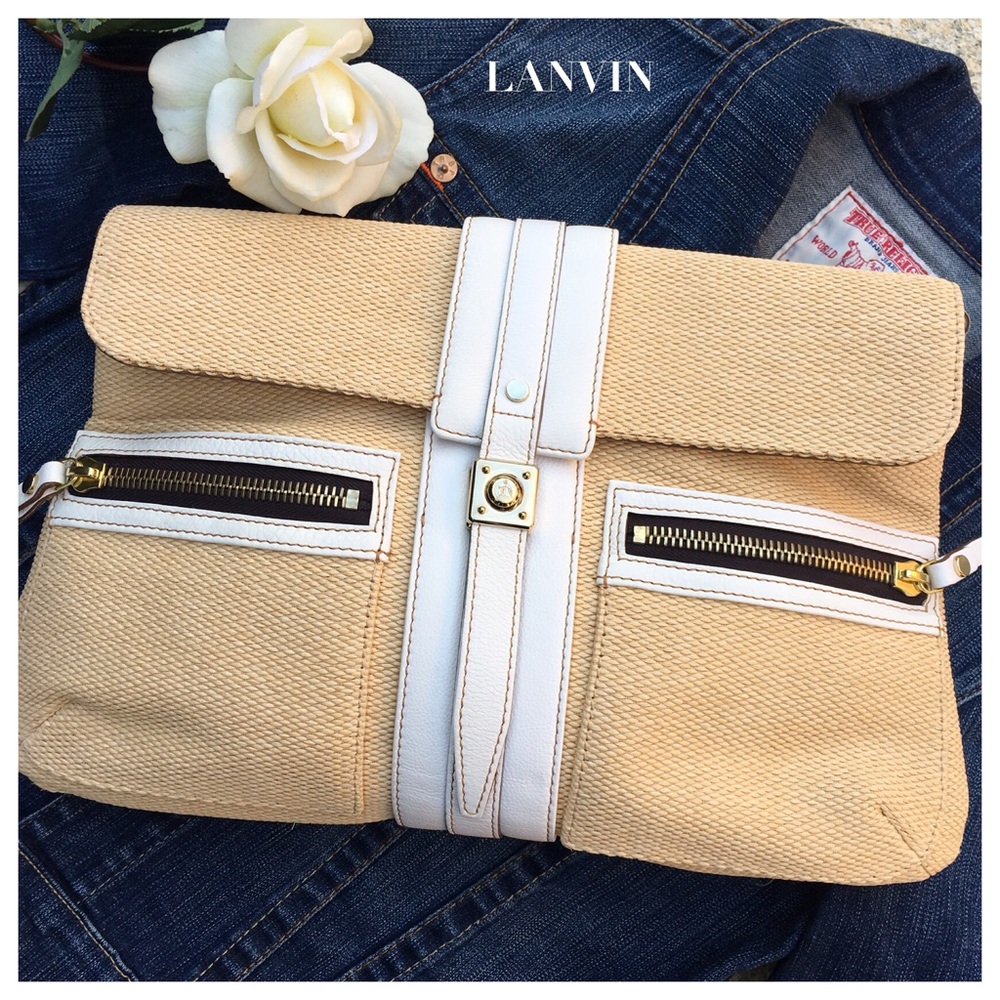 LANVIN STRAW HERO TAN & WHITE BAG