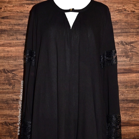 SWING TUNIC Lace Bell Sleeve Draped Mini Dress Top - Picture 4 of 4