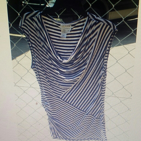 Navy and cream cowl-neck top