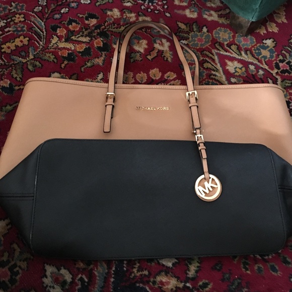 Tan and black Micheal Kors tote