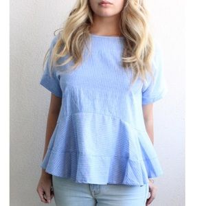 Christmas Sale! Blue Striped Ruffle Top
