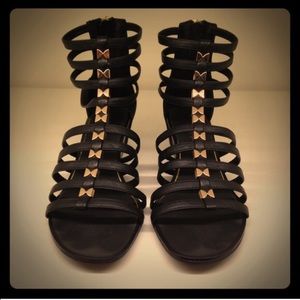 Black & gold wedge gladiator sandals