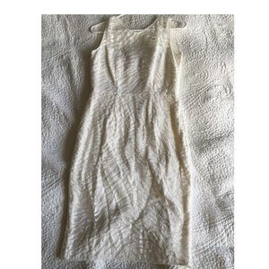 BCBG white dress with sheer neckline