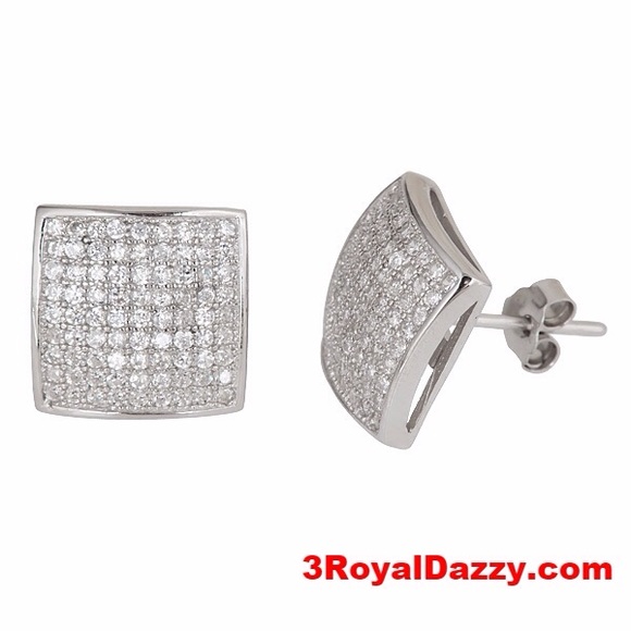 Square Micro Pave .925 Silver Stud Earrings Unisex