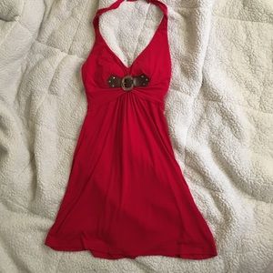 Red halter dress