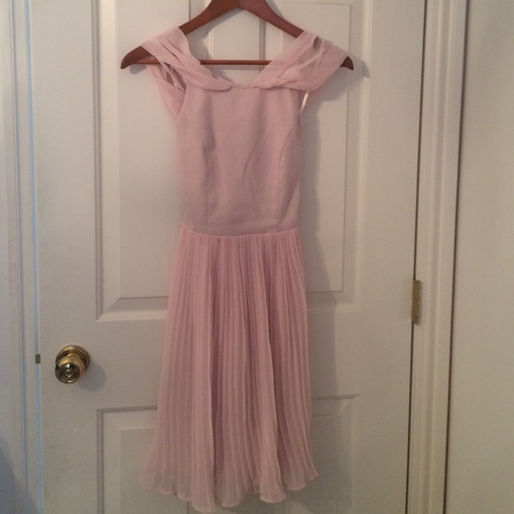 Asos pink pleated cross back off shoulder dress