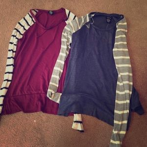 2 long sleeve Rue 21 tee shirts.