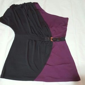 Black/Drk Purple off the Shoulder Top