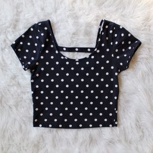 // FOREVER 21 Navy Polka Dot Crop Top //