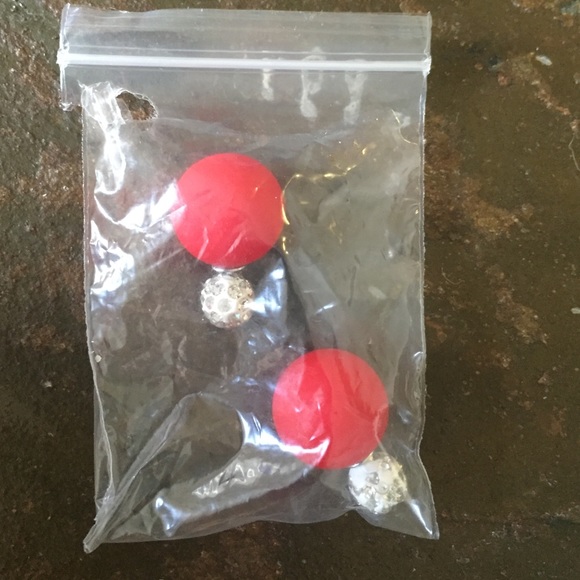 Matte Red & White Crystal Double Sided Earrings