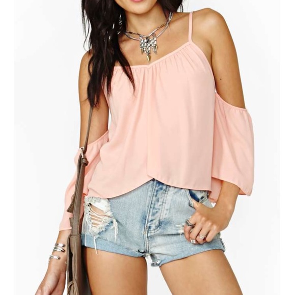 Peach cut out shoulder top