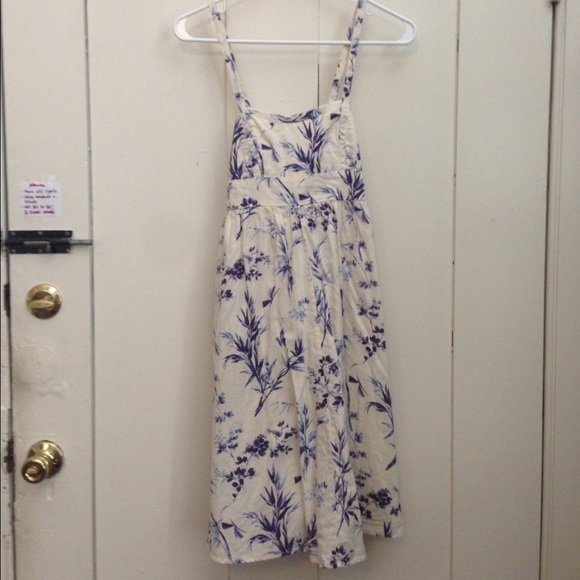 Gap linen beige purple print tank dress