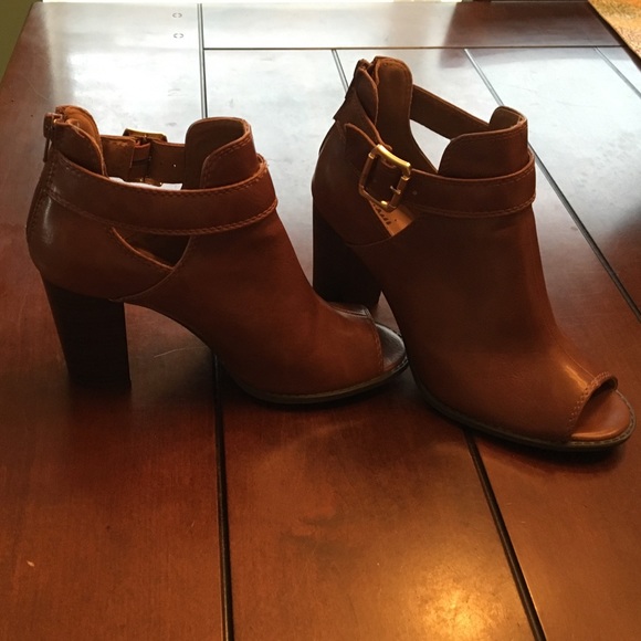 Brown booties with gold buckle